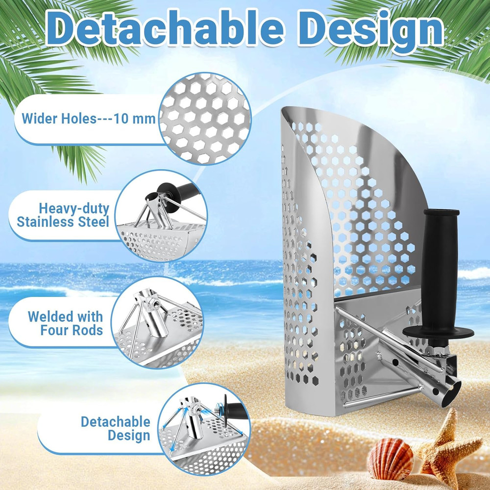 Sand Scoop for Metal Detecting with Handle&Metal Detector Pinpointer, Stainless