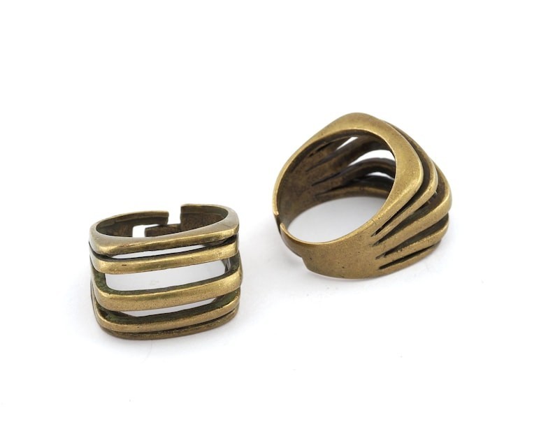 Stripes Statement Ring Adjustable Antique bronze brass plated 4609