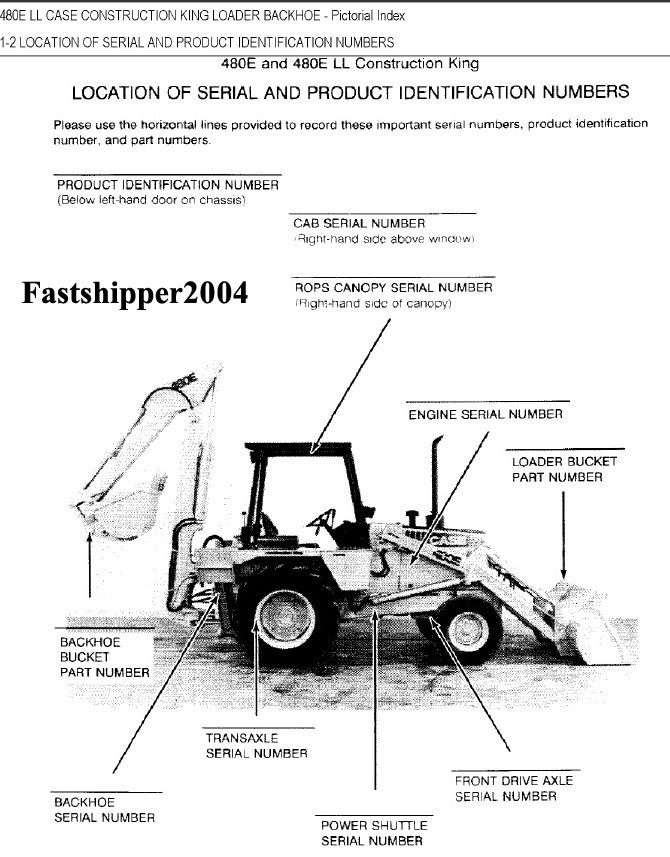 Case 480 E LL 480E 480ELL Backhoe Loader Parts Catalog Manual Construction King