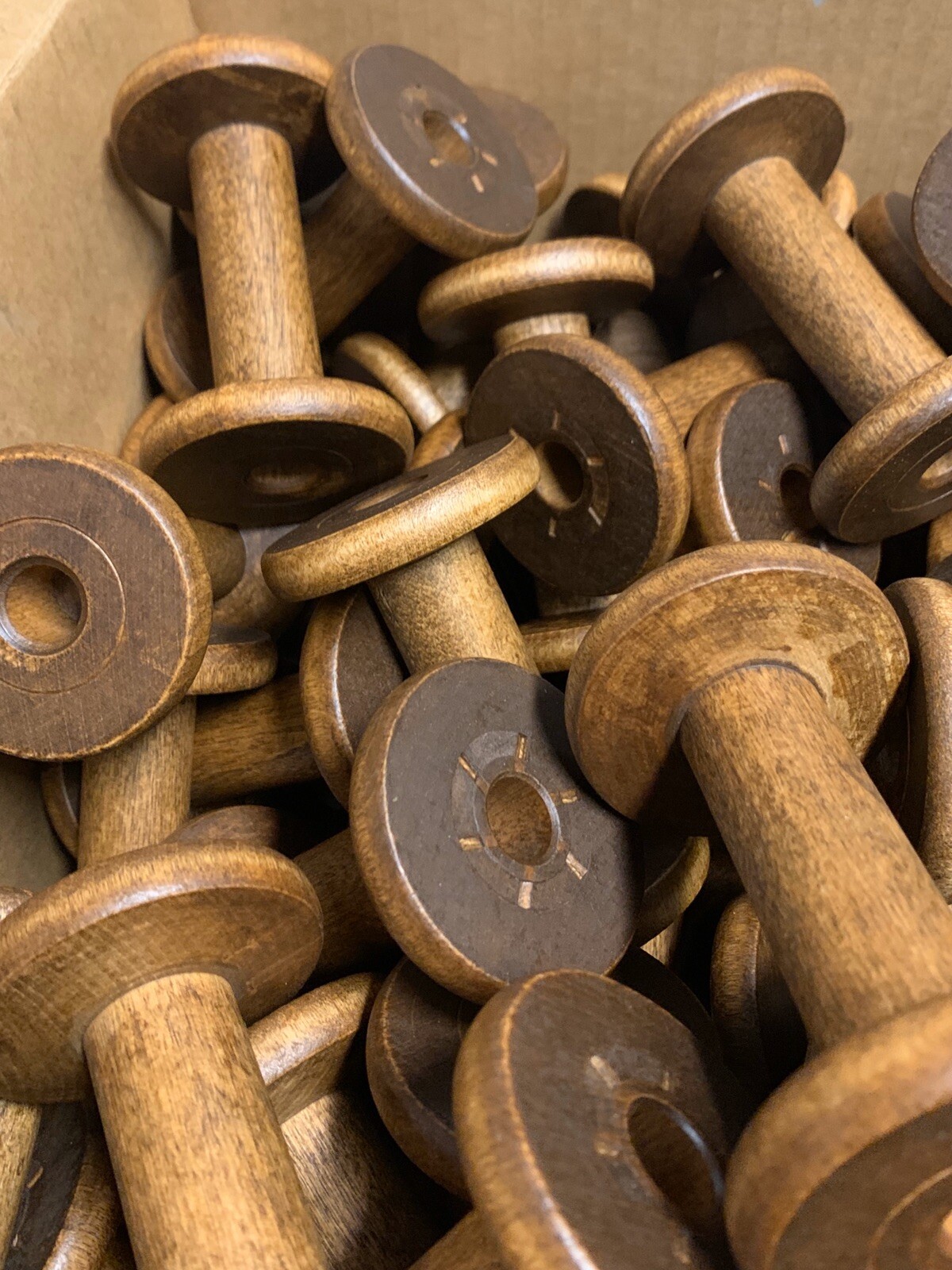 5 Silk Spools Bobbins Wood Factory Reclaimed Industrial Quills Wooden Textile