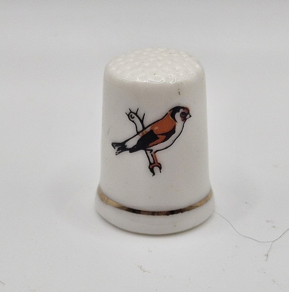 2 Bird Painted Porcelain Thimbles Penguin Sparrow