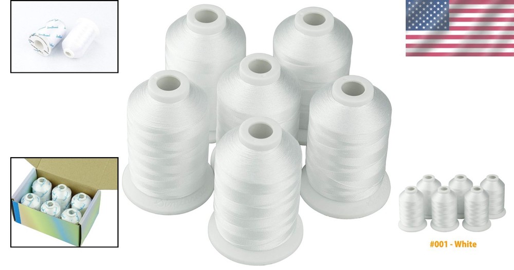 Durable White Polyester Embroidery Thread 6 Spools 1000M Perfect for Beginners