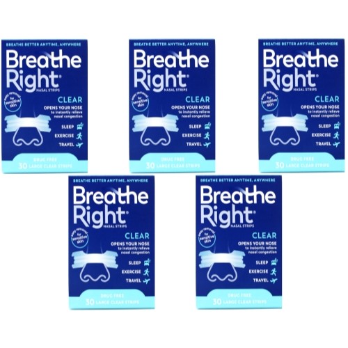 6 Pack Breathe Right Nasal Strips For Sensitive Skin - 30 Large Clear Strips Ea