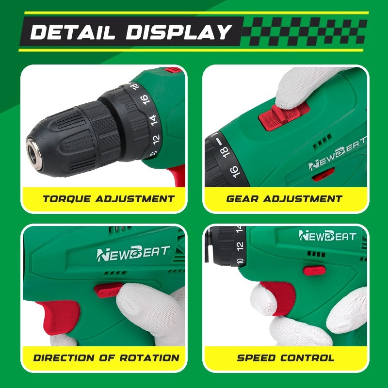 18+1 Clutch Cordless Drill Driver 12V Power Drill Kit Variable Speed LED
