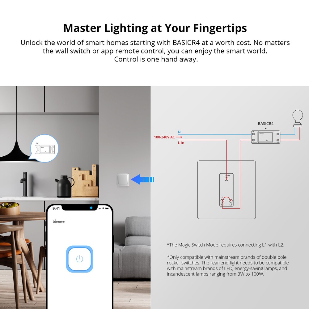 3Packs SONOFF Basic R4 WiFi Smart Light Switch 10A DIY Module 2400W App Control