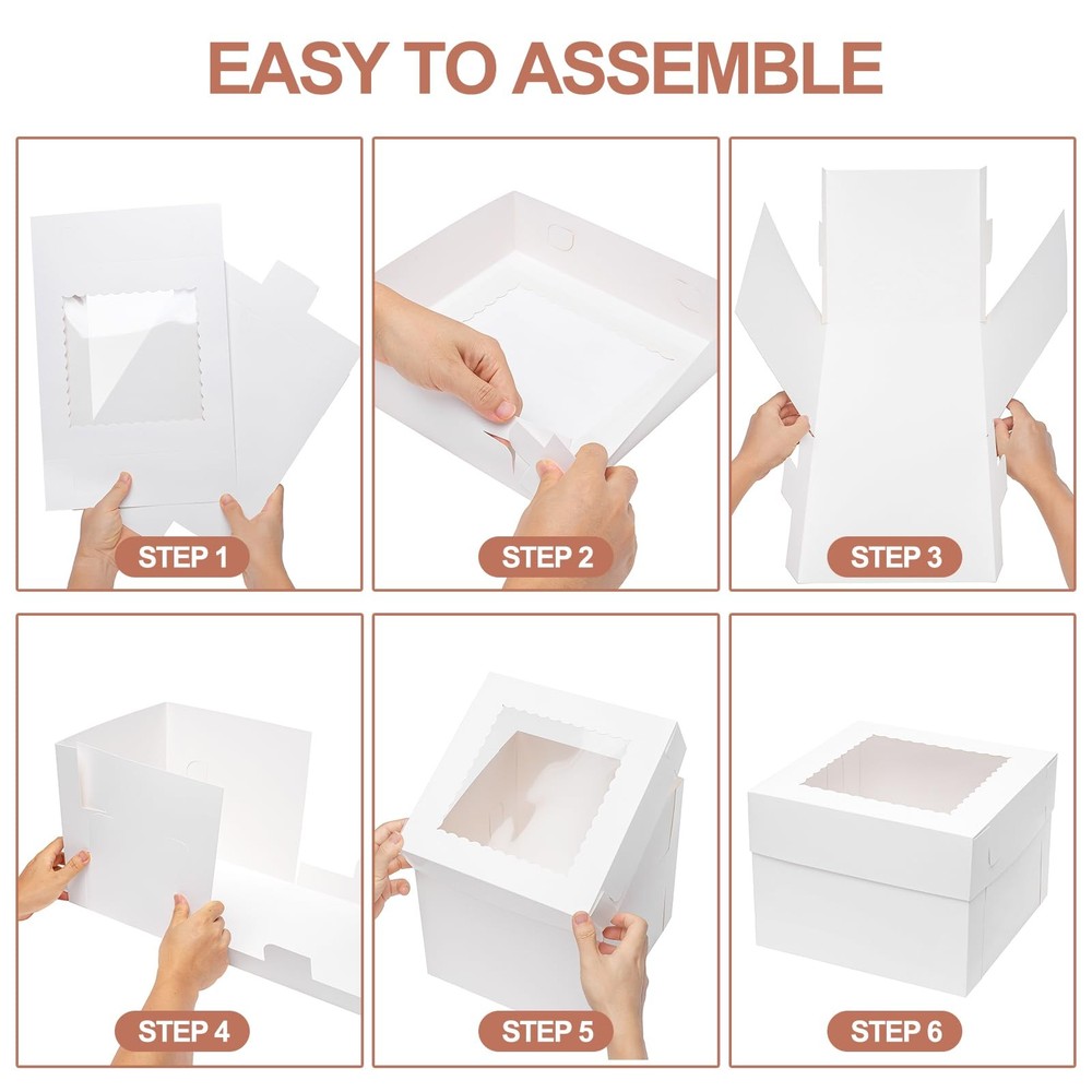 10pcs 14x10x6 Cake Boxes with Window Rectangle Quarter Bakery Boxes for Pastr.