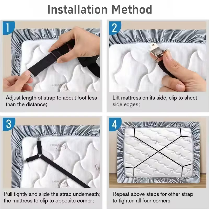 Bed Sheet Straps Adjustable Clips Non Slip Holder Fasteners Set