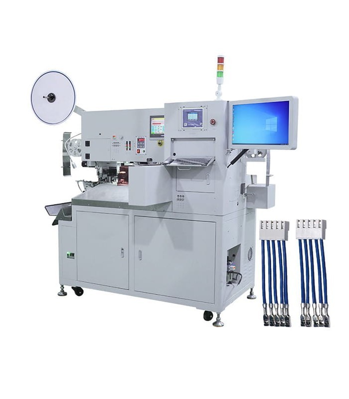 Automatic crimping machine, connector insertion on one side