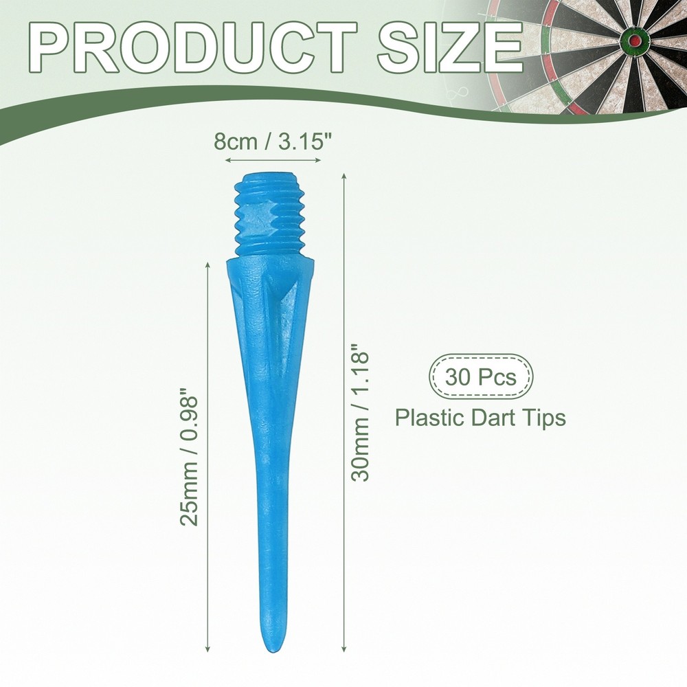 Plastic Dart Tips, 2BA Thread Soft Tip Dart Accessories 30 Pack & Blue
