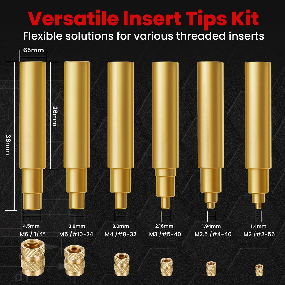 6Pcs Soldering Tips/Heat Set Insert Tips for Thread 03 Tip Change - 7 Sizes