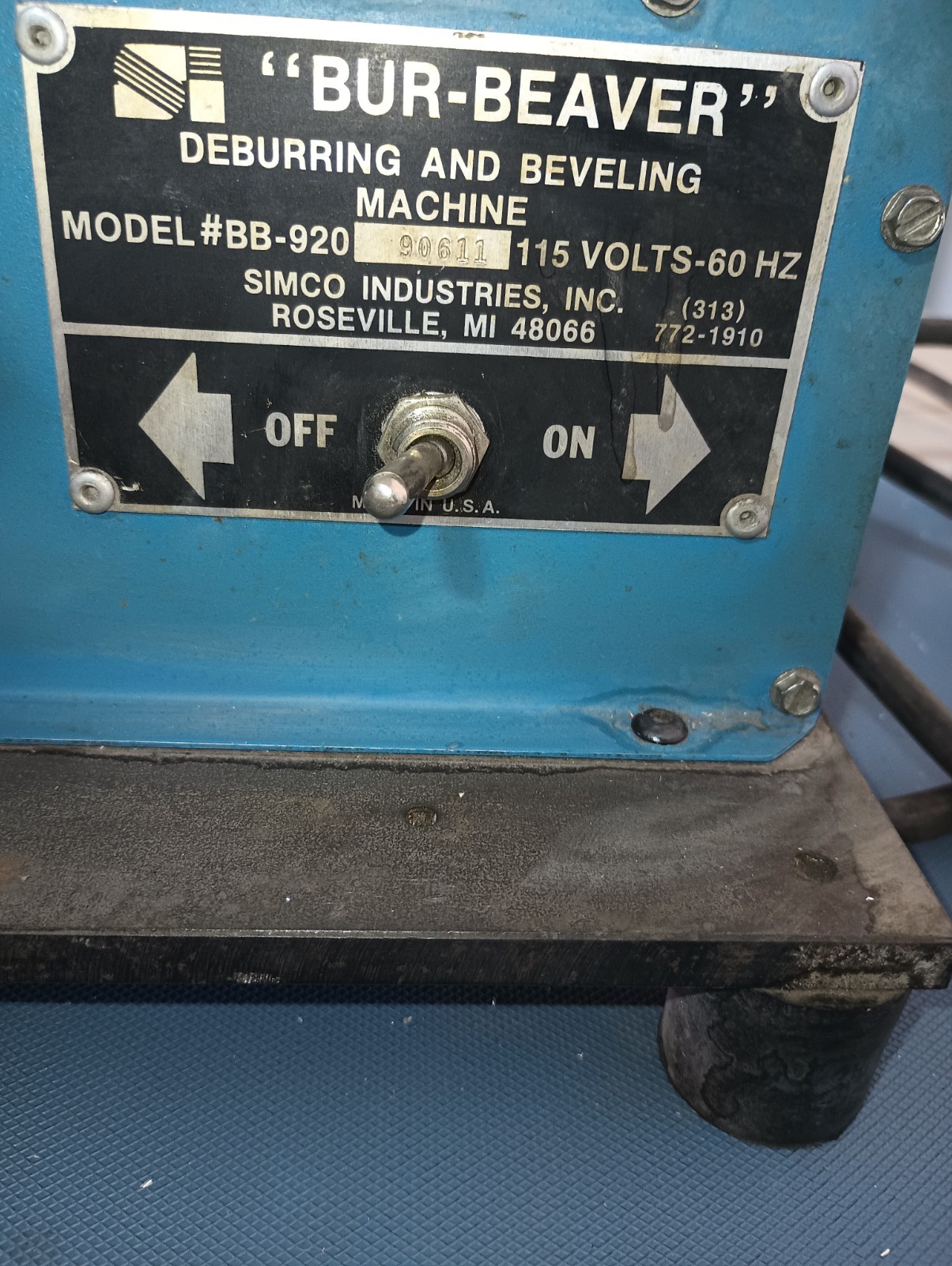 Simco Industries BB-920 Bur-Beaver Deburring & Beveling Machine 115VAC