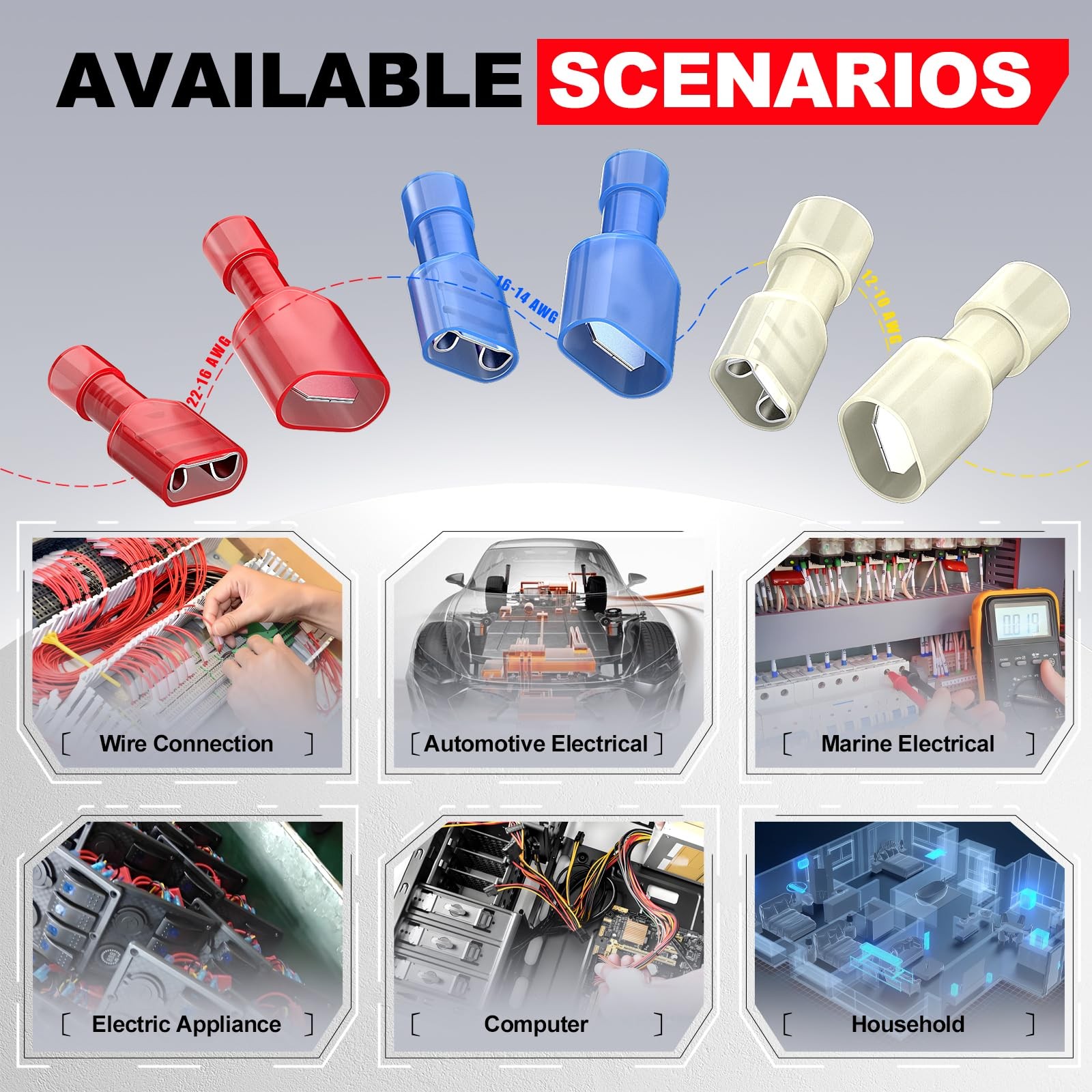 UL Listed Blue Female Spade Connector 16-14 AWG, 100 Pcs Nylon Electrical Cri...