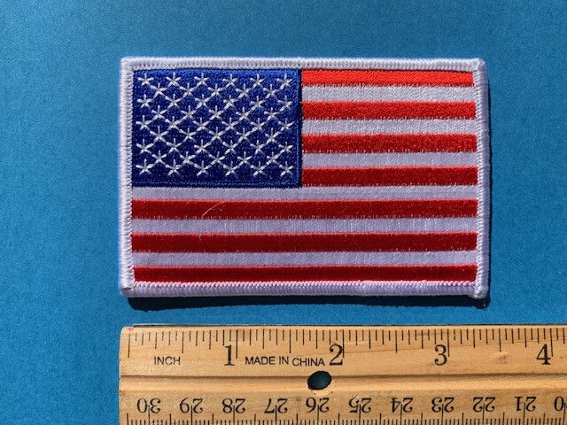 USA AMERICAN FLAG EMBROIDERED PATCH IRON-ON SEW-ON WHITE BORDER (3½ x 2¼”)