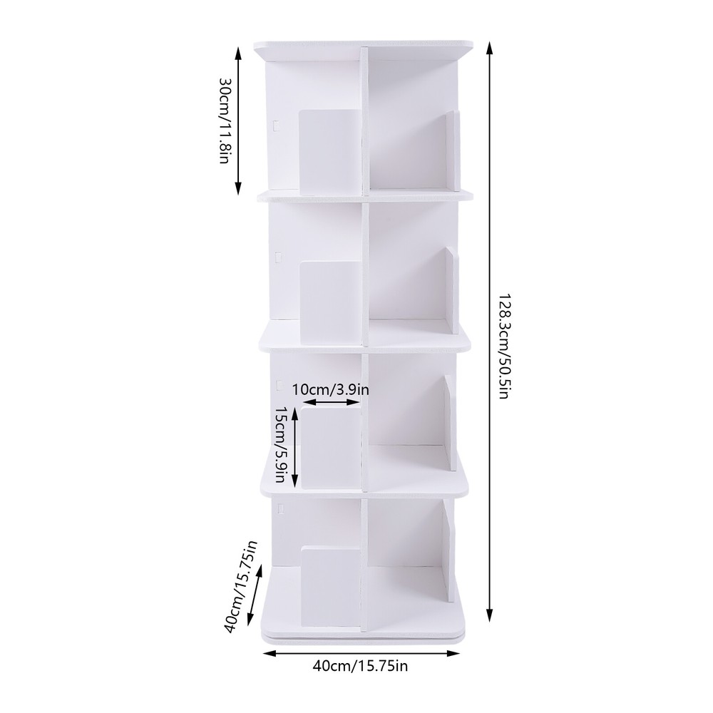 4-Tier Rotatable Bookshelf 360° Rotating Standing Bookcase Small Corner Bookcase