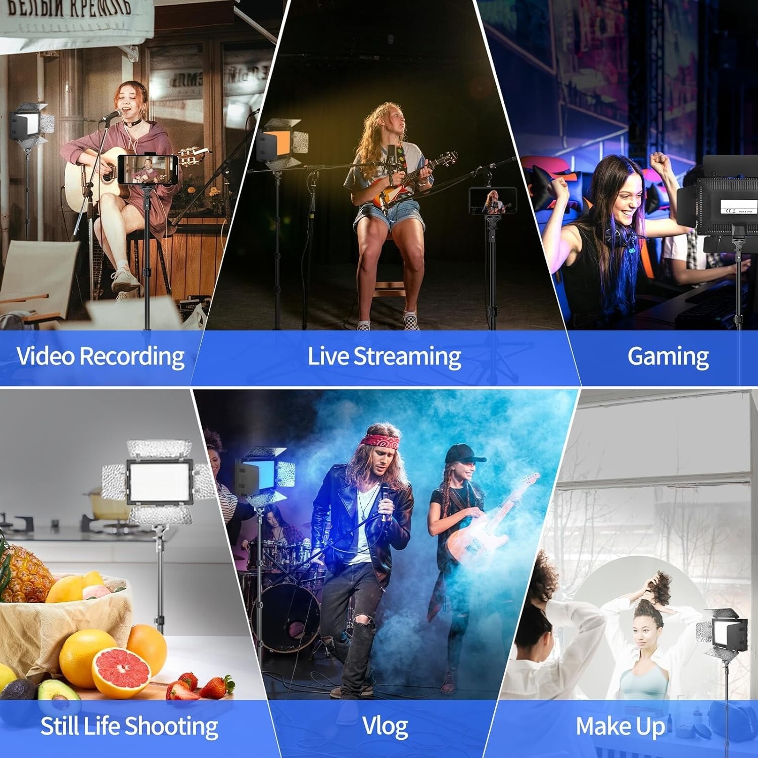 2 Pack LED Video Photography Lighting Kit with 54'' Tripod Stand, Dimmable 5600K