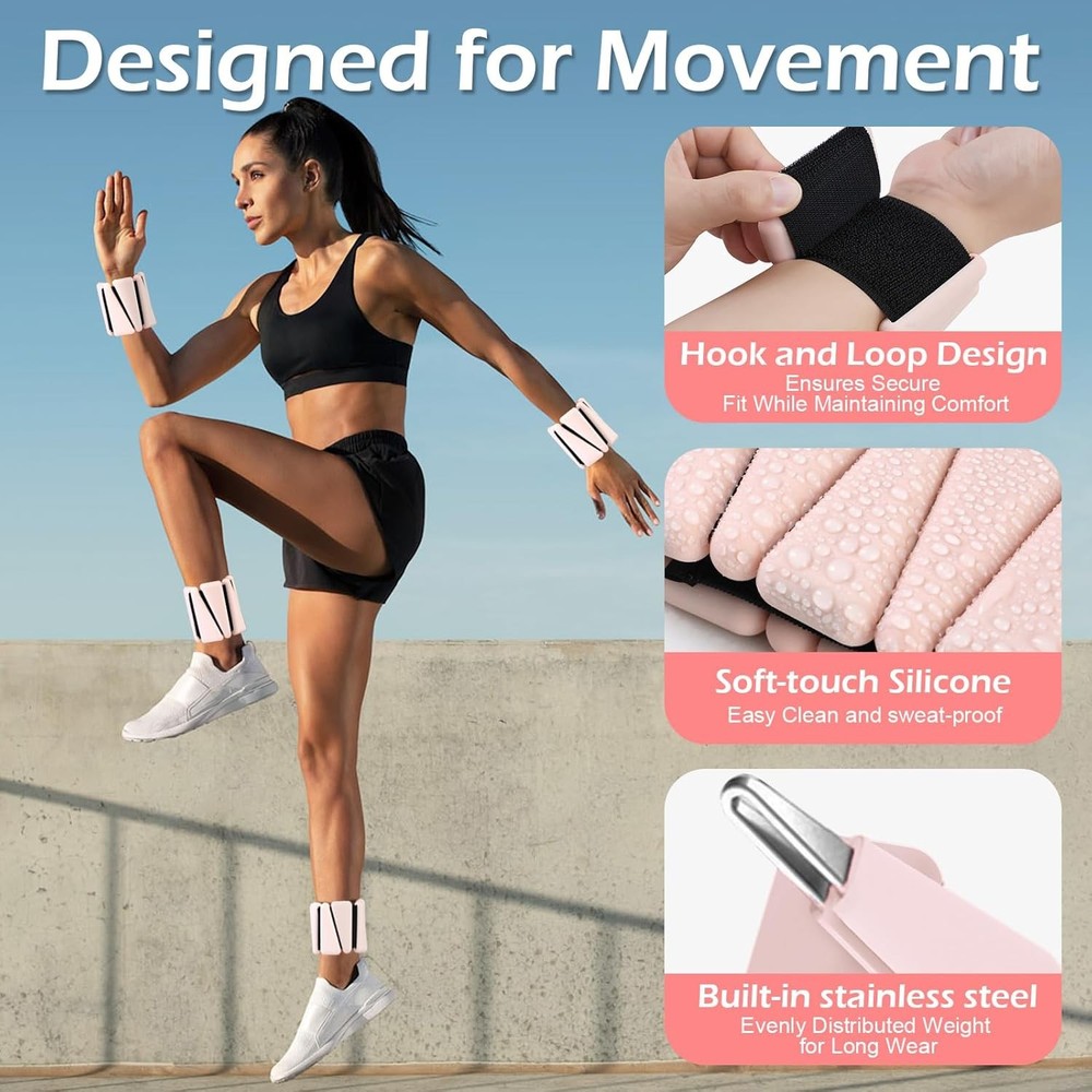 4lb Pair Wrist Ankle Weights Adjustable Weighted Bangles to Boost Calorie Burn