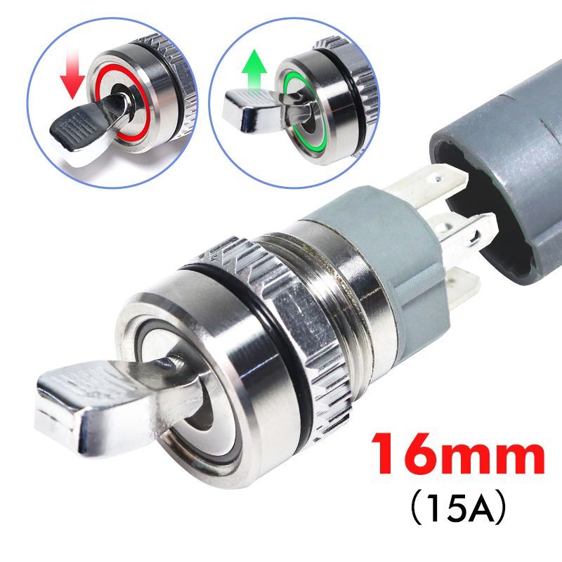 16MM Metal Toggle Switch Waterproof Bicolor LED Light 2 Position Self-locking On