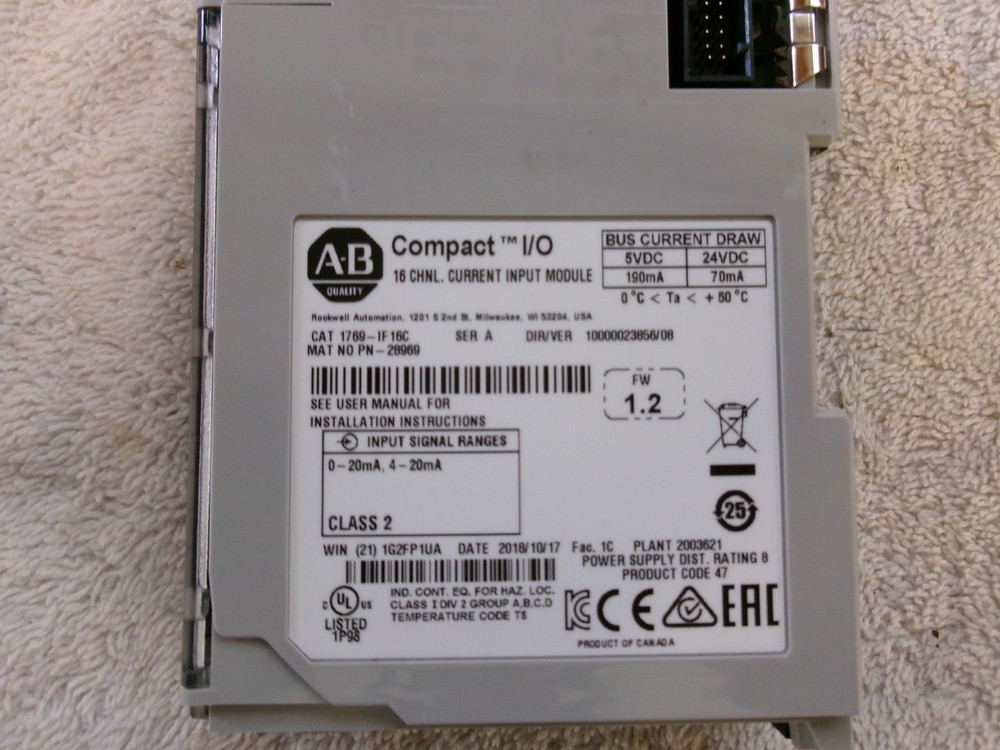 Allen Bradley Analog Input Module 1769-IF16C Ser A 1.2