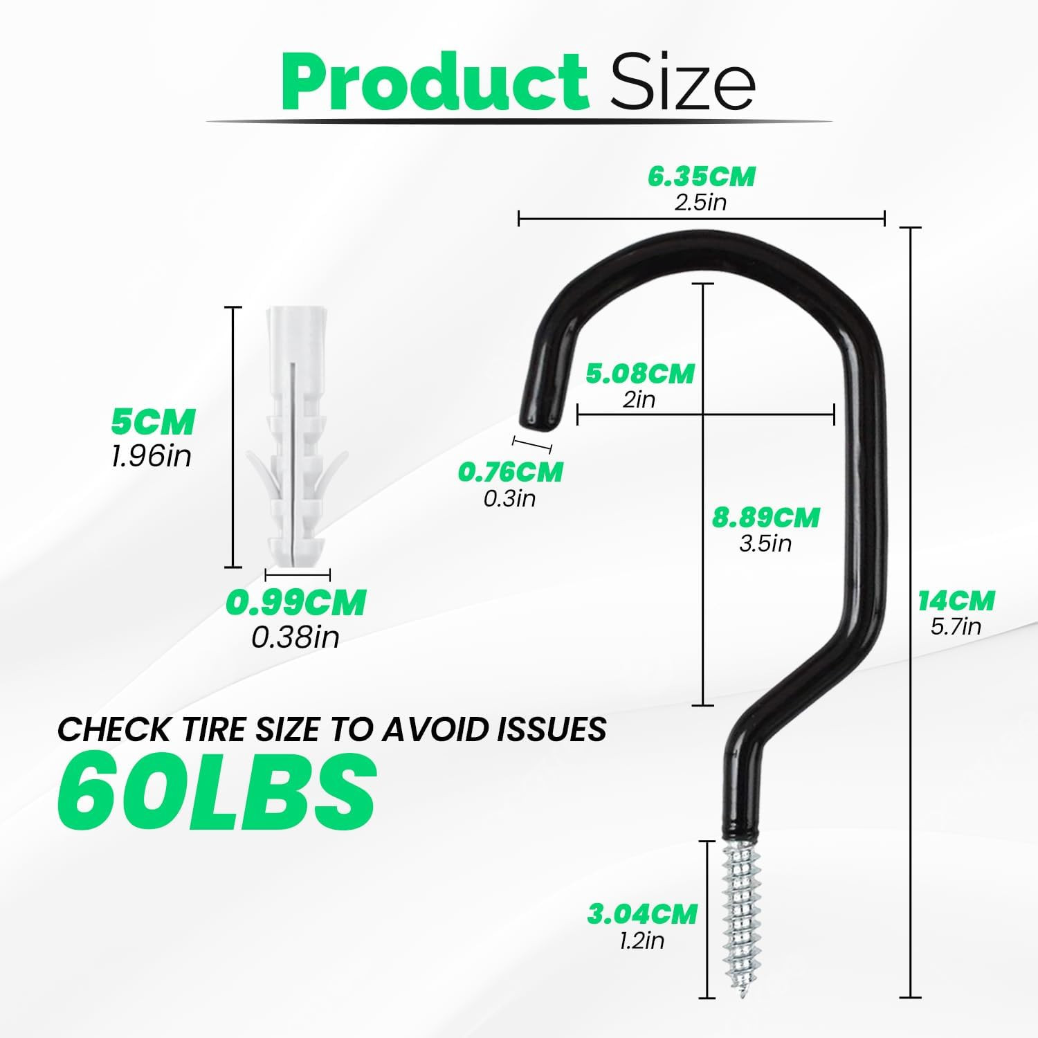 6 Pack Heavy Duty Garage Bike Storage and Utility Hooks-5.7 Inches for Garage