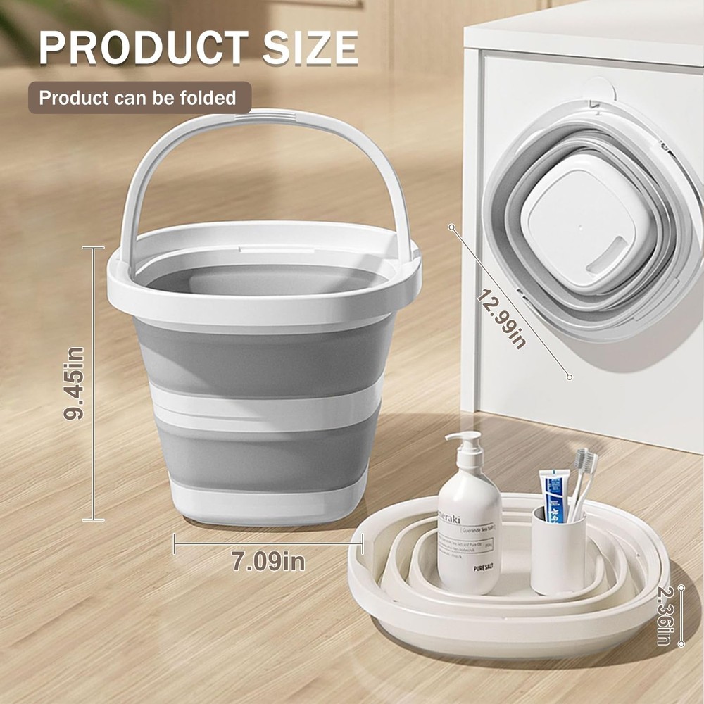 2-Pack Collapsible Buckets (2.6 Gallon/10L) - Foldable Rectangular Design wit...