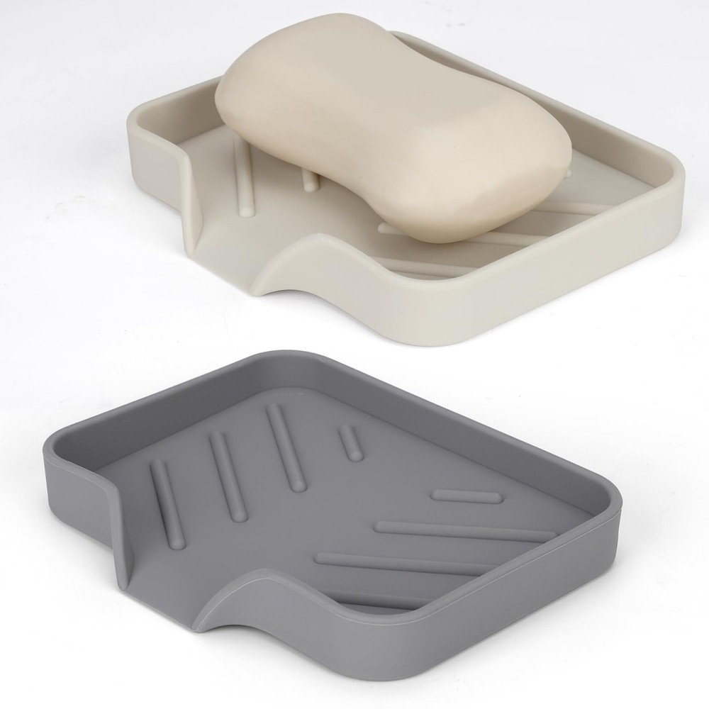 Silicone Soap Dish for Shower with Self Draining, 2 Pack Soap Holder for Bath...