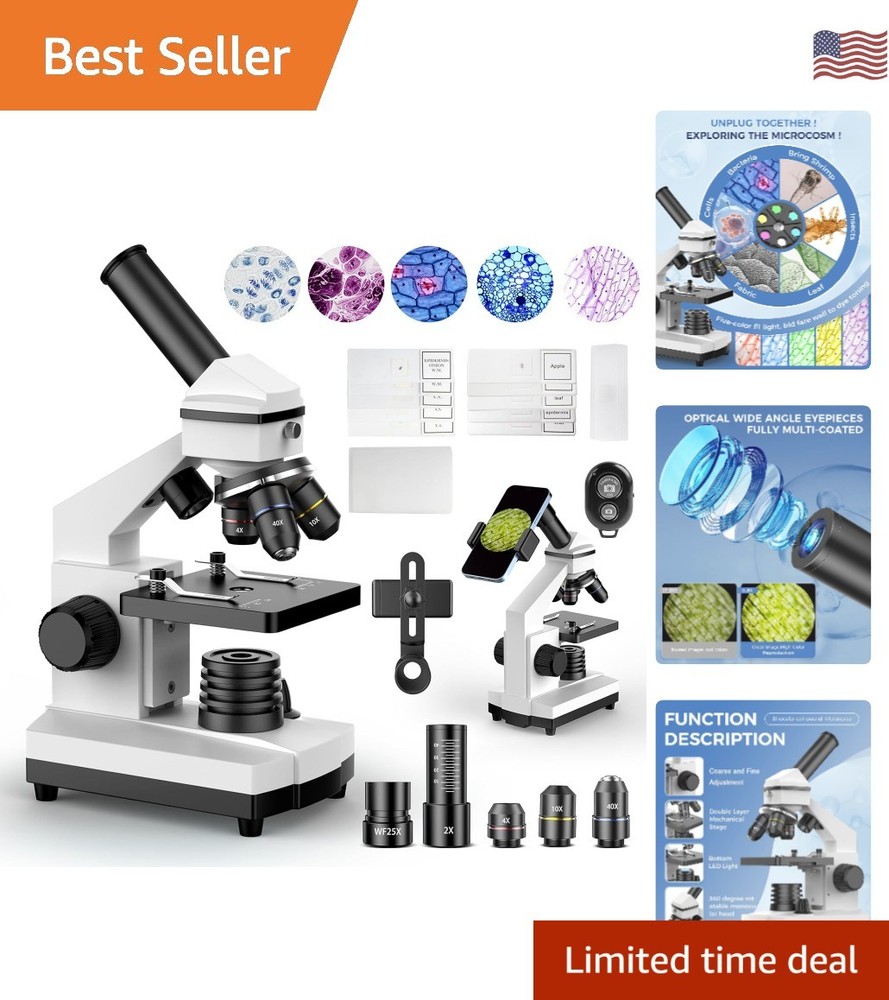 Educational Compound Microscope for Students - 2000X Magnification with Slides