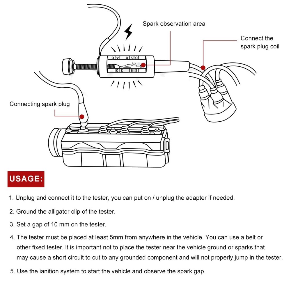 ZNDAW Spark Plug Tester, Adjustable Engine Ignition System Diagnostic Test...