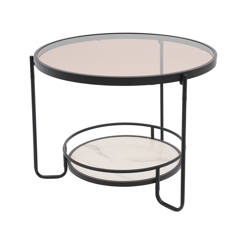 2-tier Modern Side Table Tempered Glass Side Table Round Coffee Table 60cm dia.