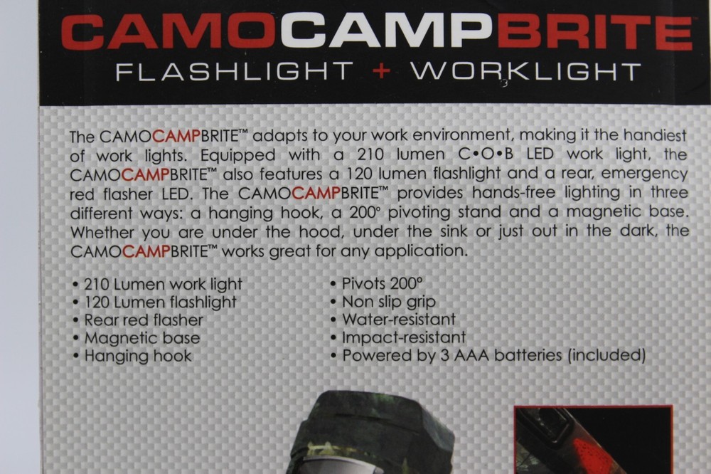 iProtec Camo Camp Brite Flashlight Worklight Three In One LED Lighting Magnetic