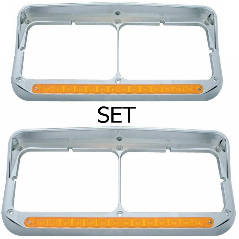 Headlight Bezel Visor Rect Dual Light LED Peterbilt Freightliner Kenworth (SET)