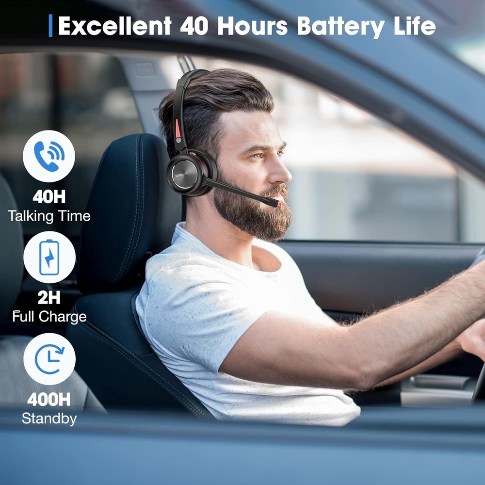 2 PK Wireless Headset with Microphone Noise Cancelling Trucker Bluetooth Headset