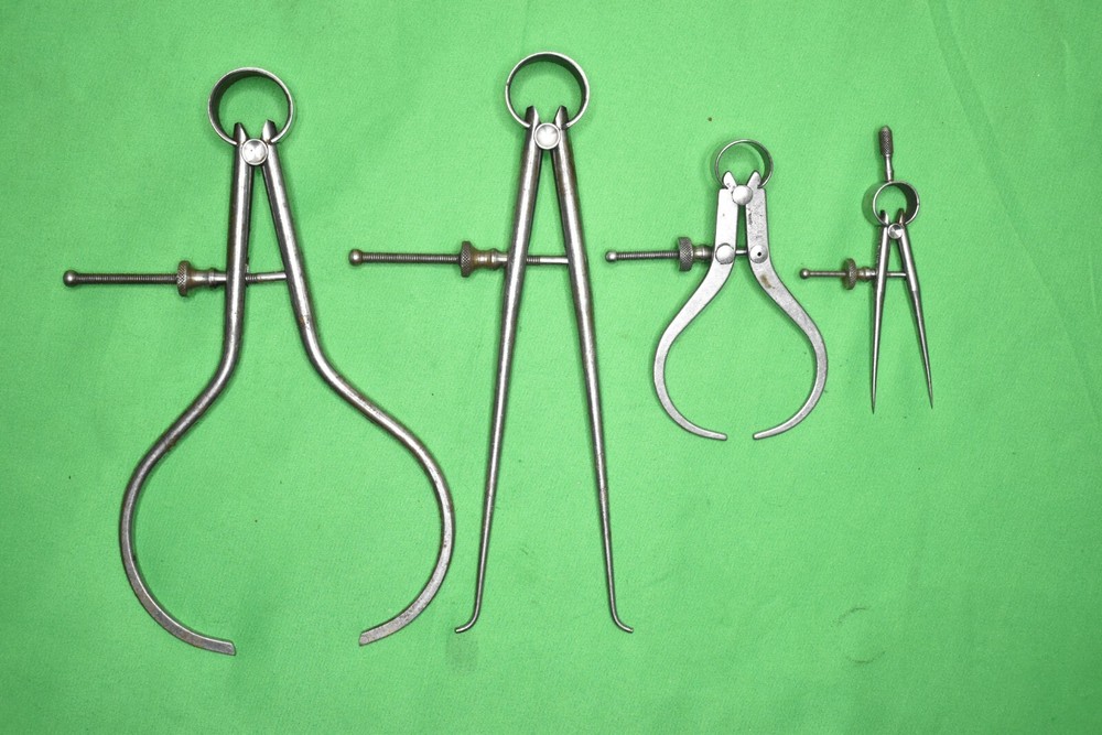 4 Vintage Starrett Inside & Outside Spring Calipers USA