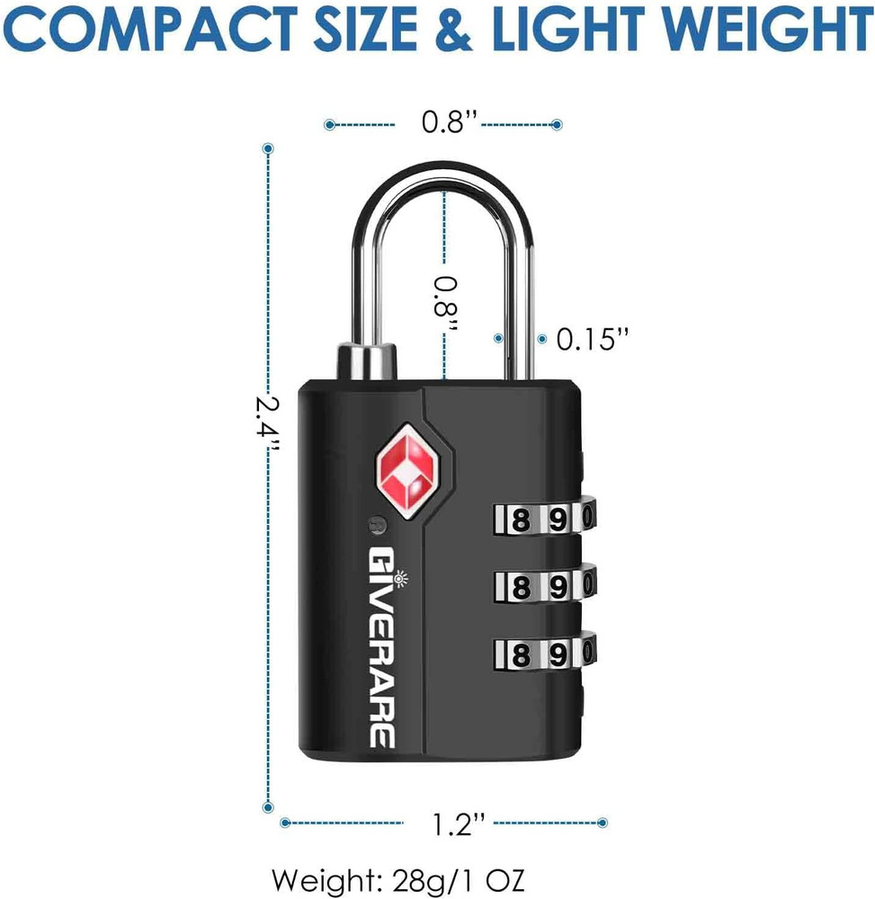 2 Pack TSA Approved Travel Luggage Locks, Suitcase Combination Lock, Keyless ...