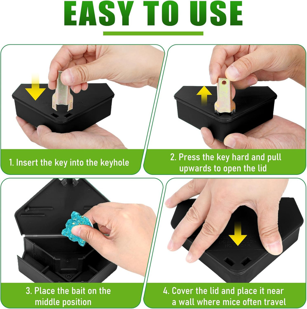 24 Pack Mice Bait Stations with Keys, Triangle Mouse Stations, Reusable Mouse S