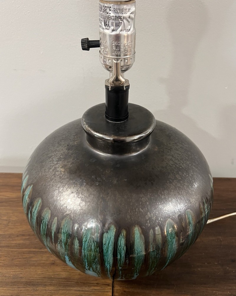 Drip Glaze Table Lamp Ceramic Glossy Turquoise MCM Style Tested *READ*