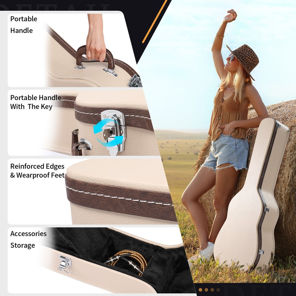 Glarry 39" Acoustic Classical Guitar Hard Case Box Hardshell Hard Case