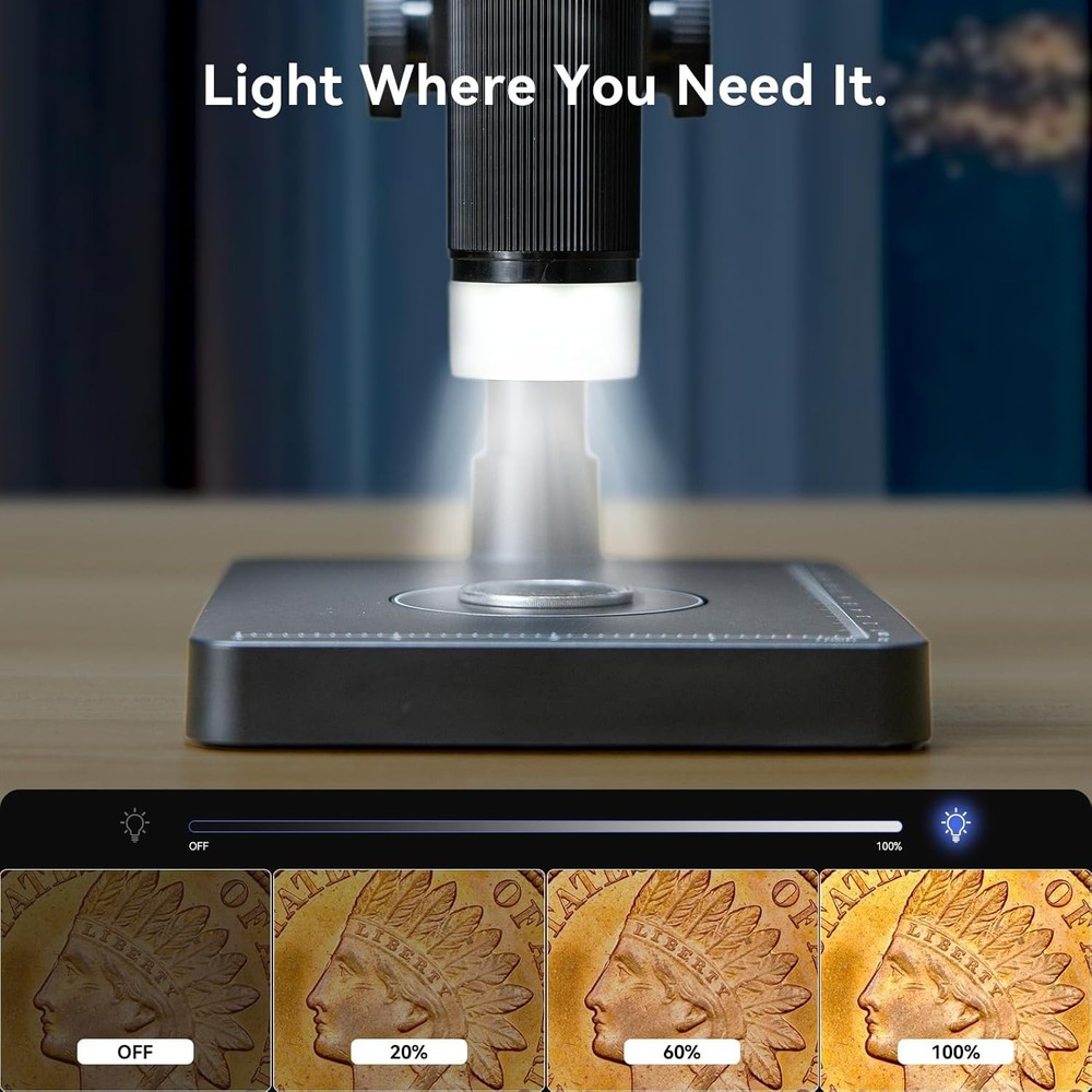 Coin Microscope with Scale：4.3" Digital Microscope with Adjustable LED, Error...