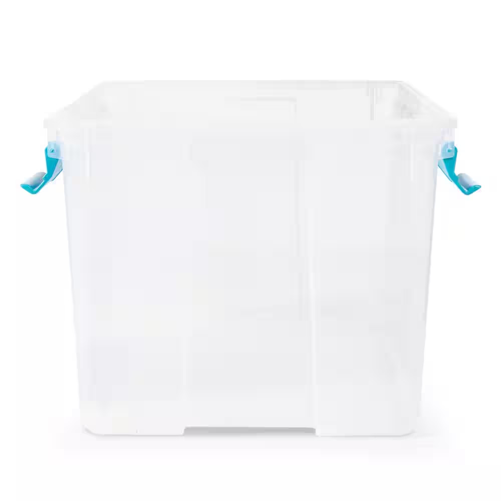 54 Qt. Plastic Stackable Storage Bin with Gasket Latch Lid, Clear (4-Pack)