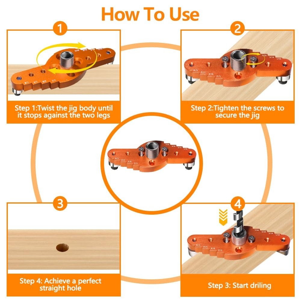 Shelf Hole Jig, Self Centering Drill Guide with Drill Bit Set 1/4", 5/16", 3/...