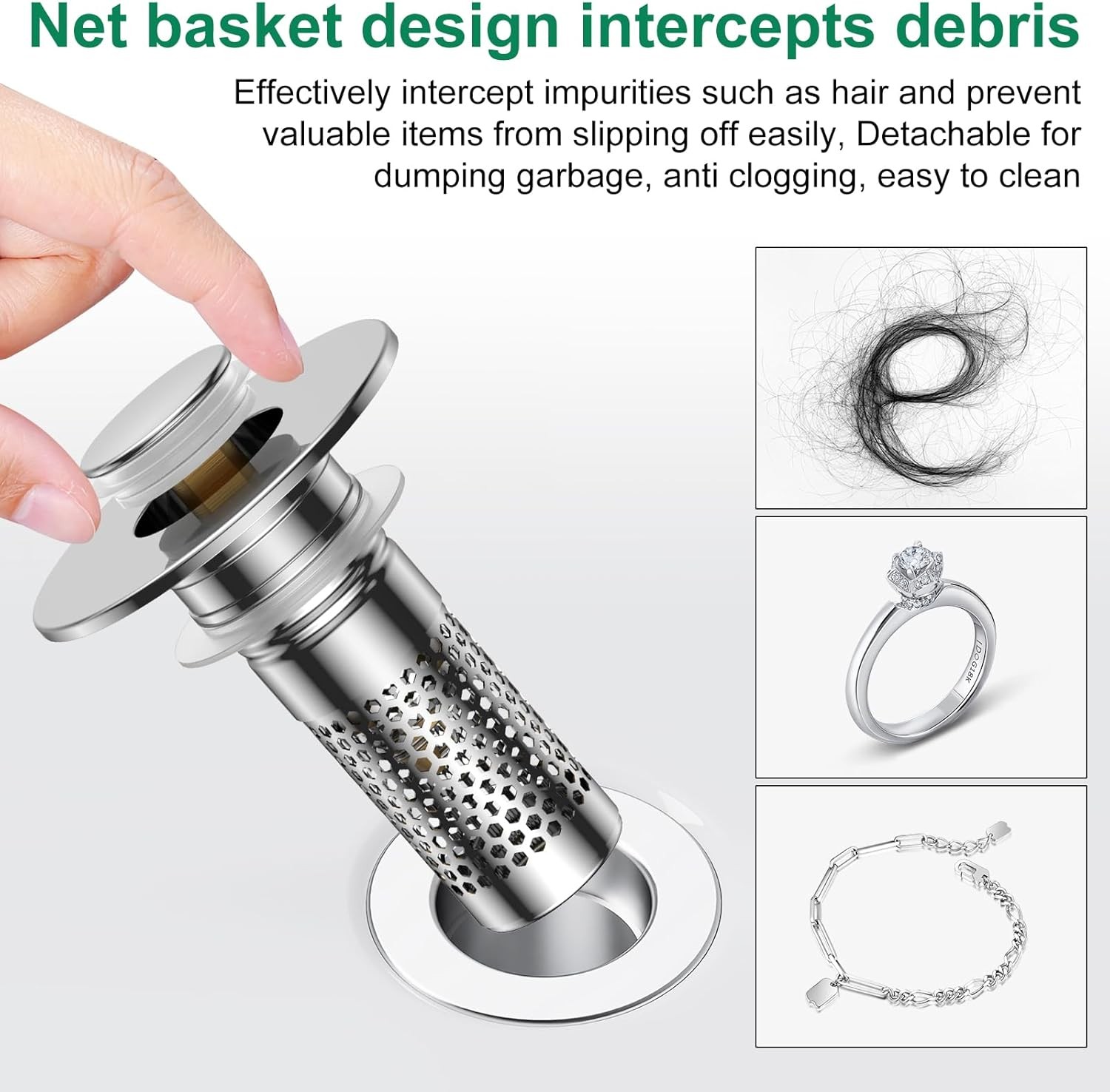 2-Pack Bathroom Sink Stopper Hair Catcher Bathroom Pop Up Sink Drain Filter US