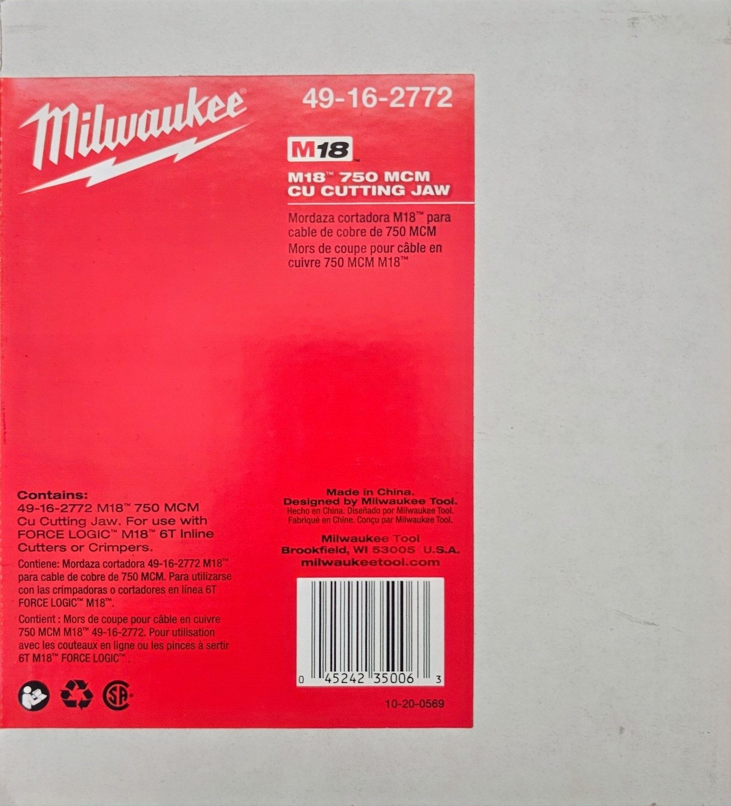 New Milwaukee 49-16-2772 MCM Cable Cutting Anti-Spreading Open Jaw