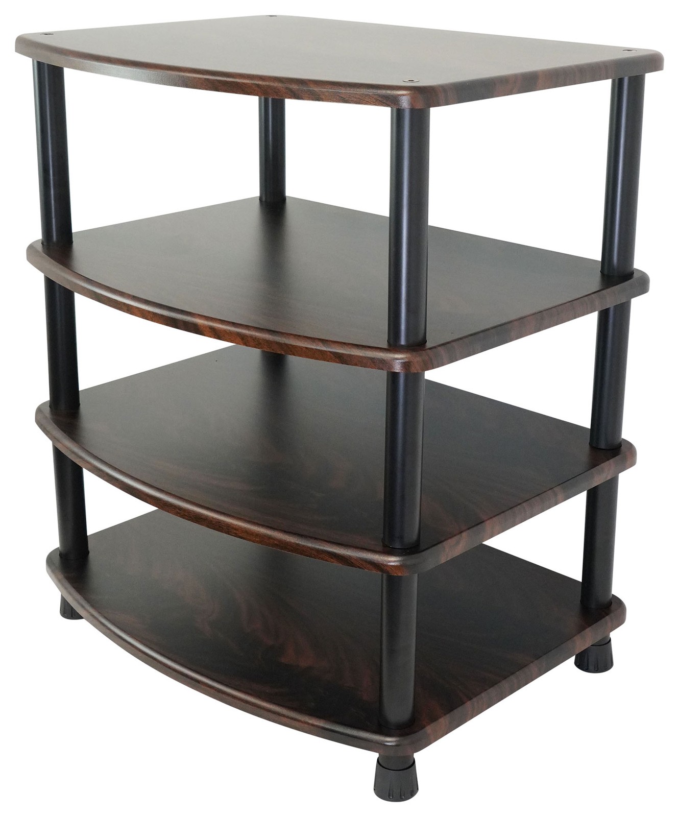 Rockville FLX Dark Wood Adjustable Height 4 Shelf Home Theater Audio Rack Stand