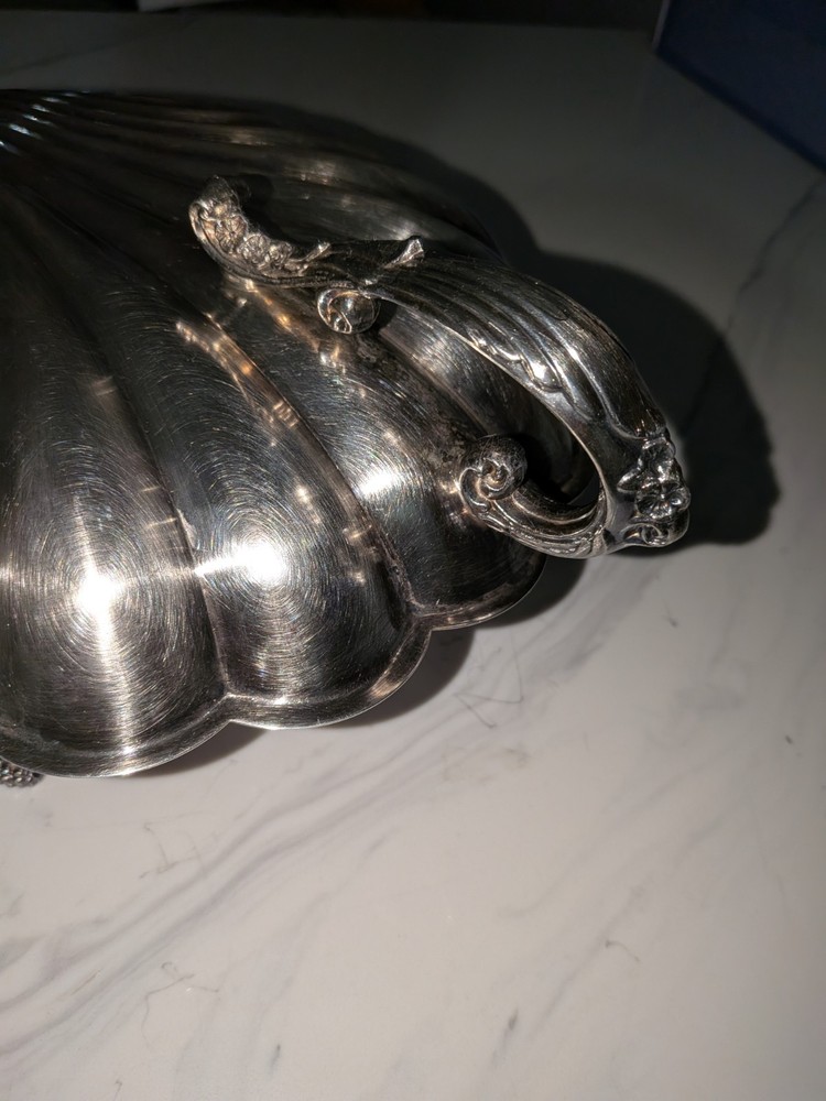 Antique Silver Plated Clam Shell Bowl With Hinged Double Lid
