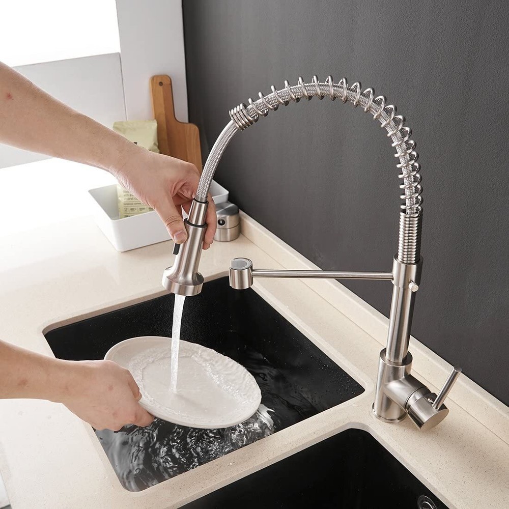 Kitchen Faucet Sink Pull Down Sprayer Single Lever Mixer Tap Spring Deck Mount