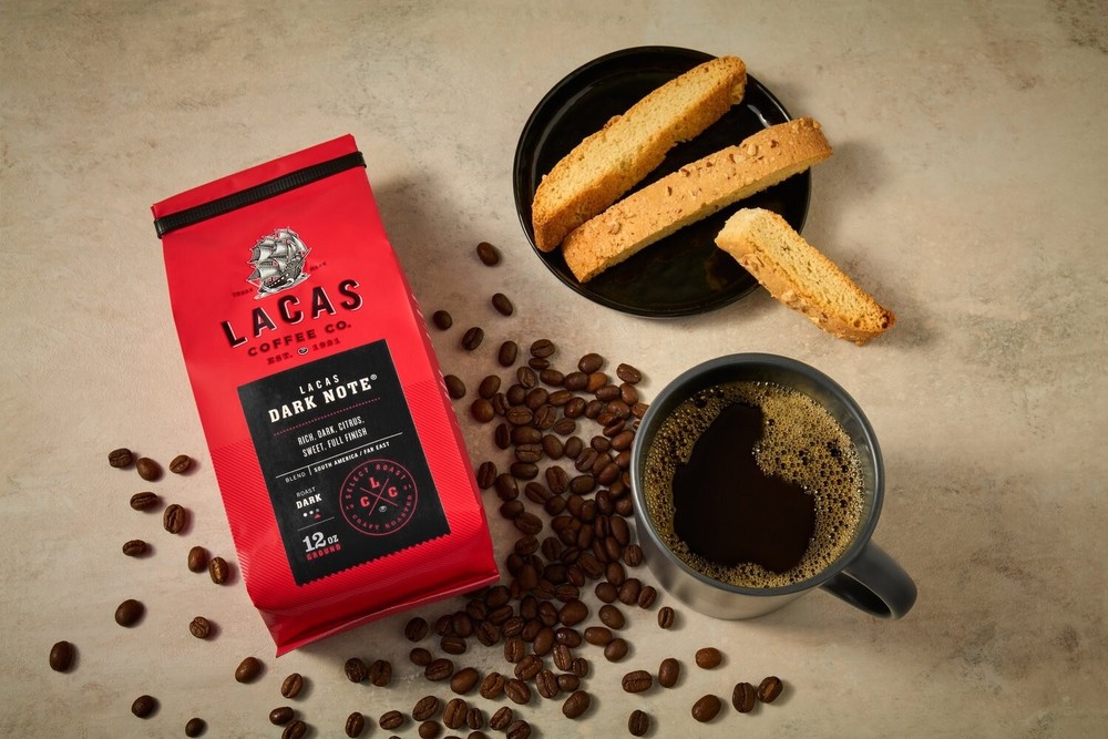 Lacas Dark Note, Medium Fine Ground Coffee, 12oz Bag