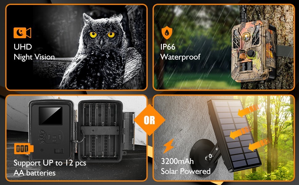 Solar Trail Camera WiFi 4K 36MP Wildlife Hunting Game Cam Nightvision Waterproof