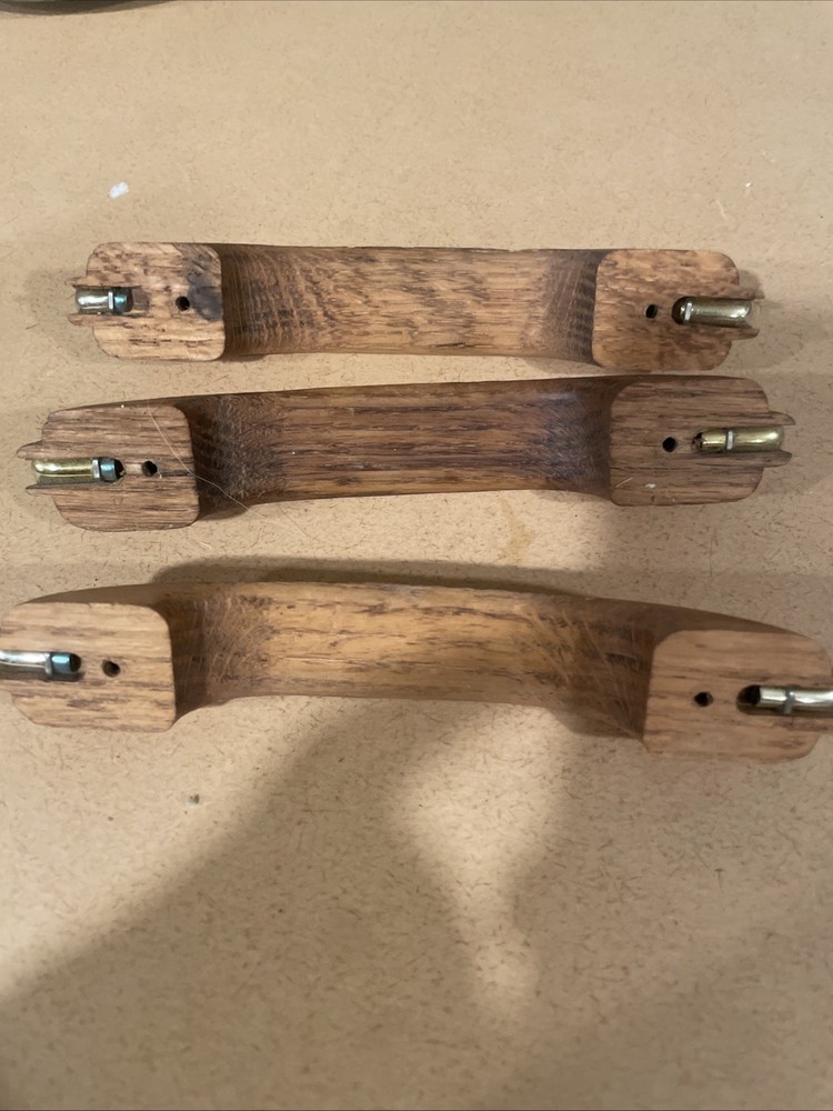 3 RARE 1970-80s Vintage SINGLE Solid Wood Oak with Gold Insert Drawer Pull 6”