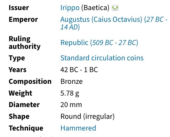 Roman Province of Baetica 42BC-1BC Coin Augustus Male Figure Holding Grapes Rare