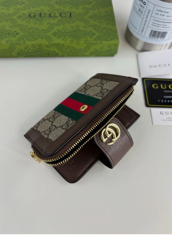 GG Monogram Canvas Leather Zip Coin Card Wallet Small Compact New