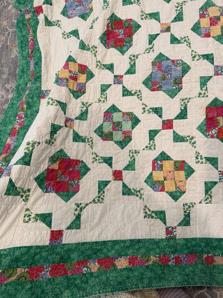 Green Floral Patchwork Cotton Quilt